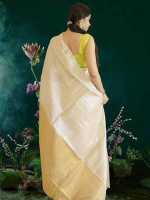 ivory & gold glass tissue silk blend saree 3