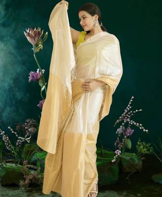 ivory & gold glass tissue silk blend saree 4