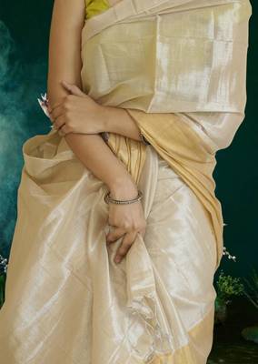 ivory & gold glass tissue silk blend saree 5