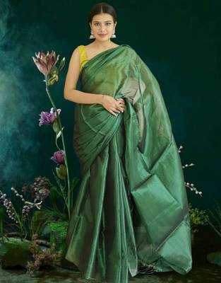 green glass tissue silk blend saree 1