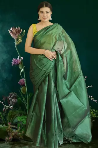 green glass tissue silk blend saree
