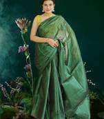 green glass tissue silk blend saree