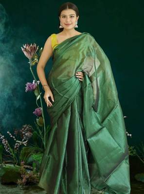 green glass tissue silk blend saree 2