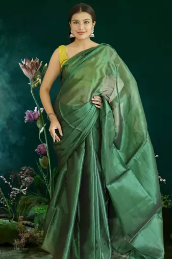 green glass tissue silk blend saree