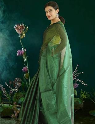 green glass tissue silk blend saree 4