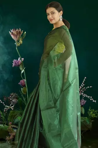 green glass tissue silk blend saree
