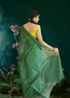 green glass tissue silk blend saree 5