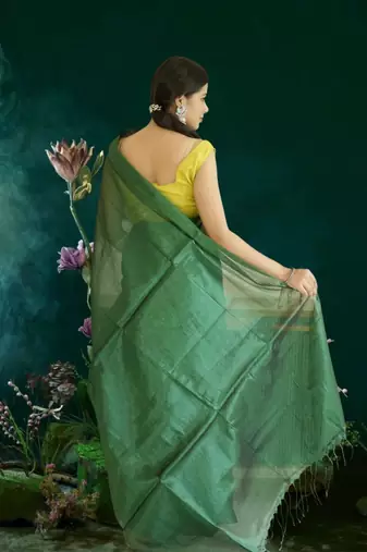 green glass tissue silk blend saree