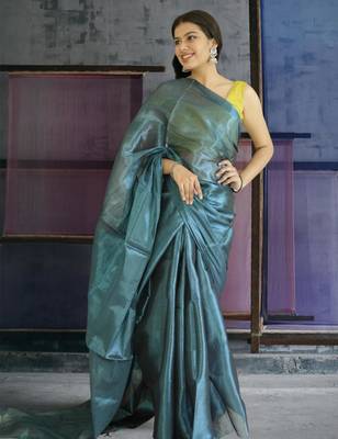 blue glass tissue silk blend saree 1