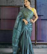 blue glass tissue silk blend saree