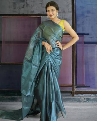 blue glass tissue silk blend saree 2