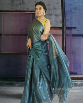 blue glass tissue silk blend saree 3