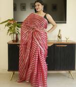 red saree with silver zari striped