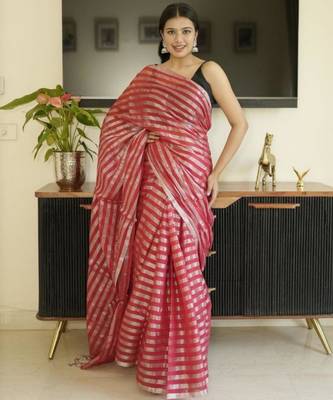 red saree with silver zari striped 3