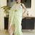 green paithani linen saree with hand embroidery