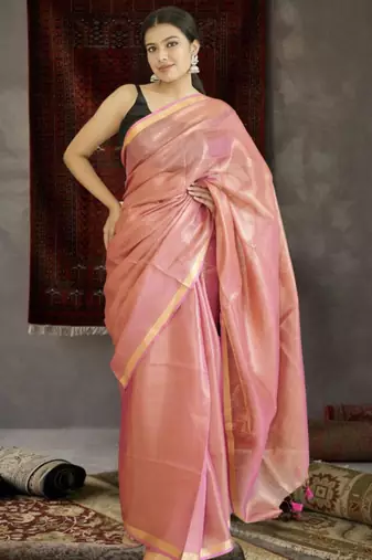 orange tissue linen saree with zari border