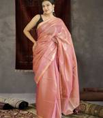 orange tissue linen saree with zari border