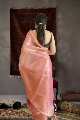 orange tissue linen saree with zari border