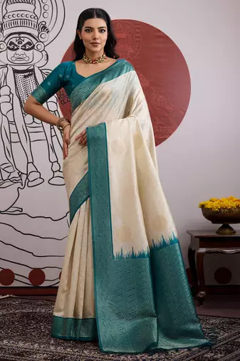 pink & off-white handloom weaving paper silk blend saree