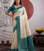 pink & off-white handloom weaving paper silk blend saree