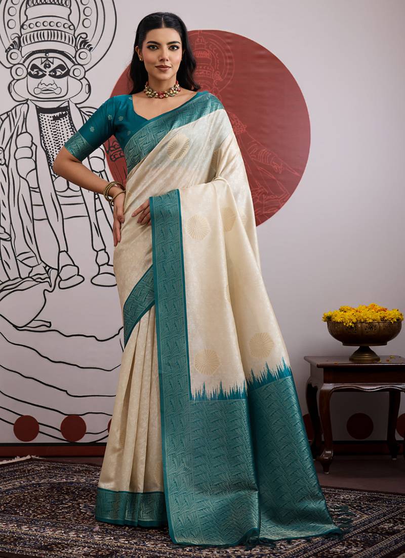 pink & off-white handloom weaving paper silk blend saree