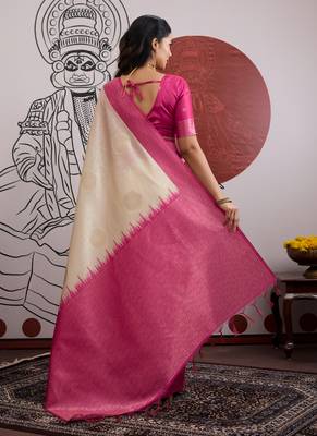 pink & off-white paper silk saree 2