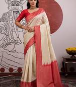 mustard & off-white handloom weaving paper silk blend saree