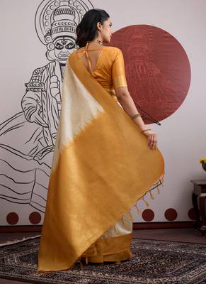 mustard & off-white paper silk saree 4