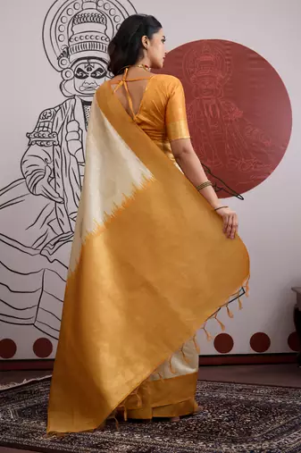 mustard & off-white paper silk saree