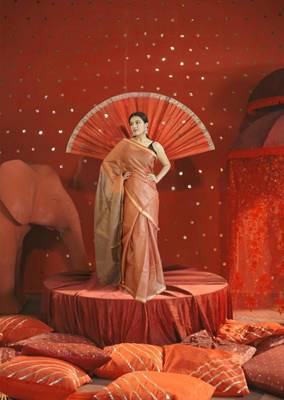 orange & brown dual tone tissue linen saree 2