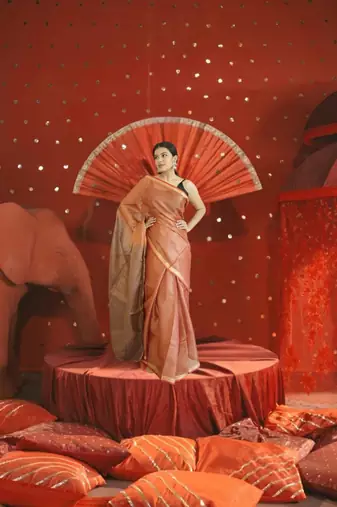 orange & brown dual tone tissue linen saree