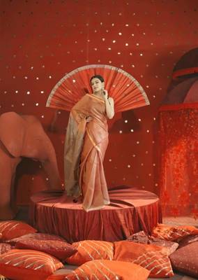 orange & brown dual tone tissue linen saree 3