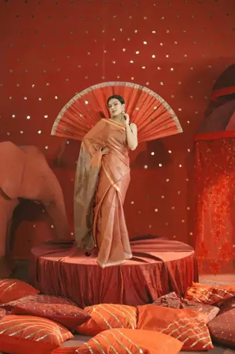 orange & brown dual tone tissue linen saree