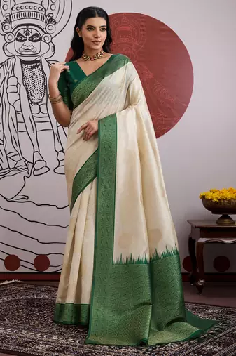 wine & off-white handloom weaving paper silk blend saree