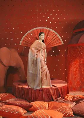 orange & brown dual tone tissue linen saree 4