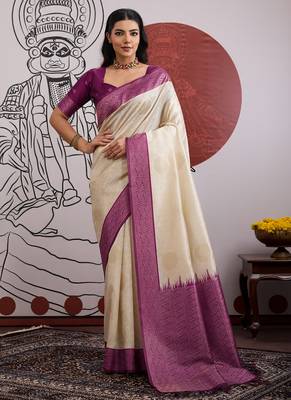 wine & off-white paper silk blend saree 1