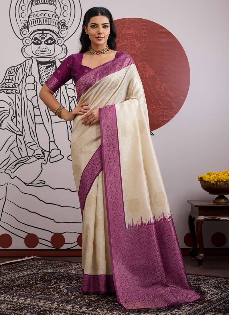 red & off-white handloom weaving paper silk blend saree