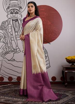 wine & off-white paper silk blend saree 2
