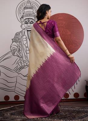 wine & off-white paper silk blend saree 3