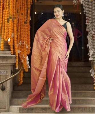 orange glass tissue saree 1