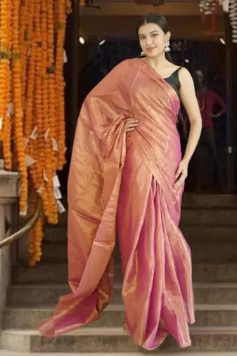 orange glass tissue saree
