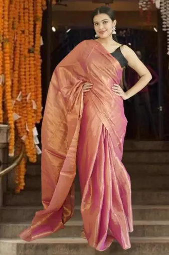 orange glass tissue saree