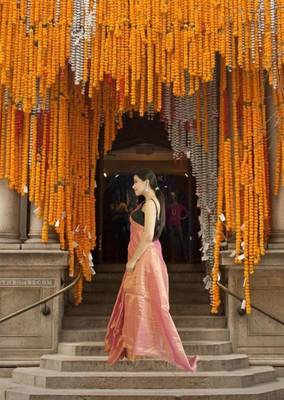 orange glass tissue saree 3