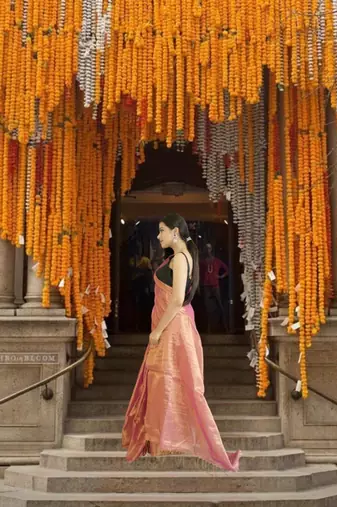 orange glass tissue saree