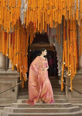 orange glass tissue saree 4