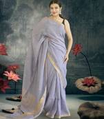 lavender linen silk blend saree with zari border