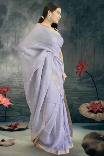 lavender linen silk blend saree with zari border