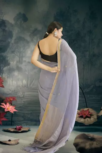 lavender linen silk blend saree with zari border