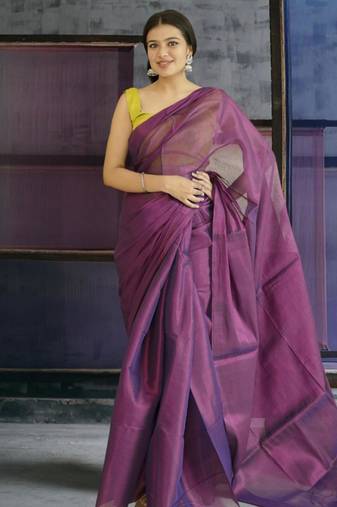 violet glass tissue silk blend saree