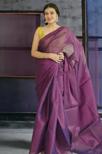 violet glass tissue silk blend saree